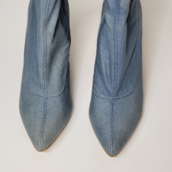 VIVA shin high faux denim jean chambray heels women's booties size 39 - Picture 7 of 12